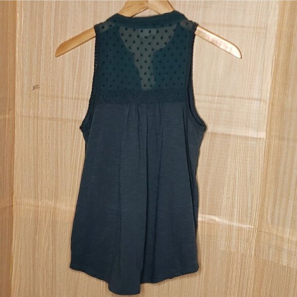 Meadow Rue Womens Green Sleeveless Knit Top Sheer Swiss Dot Detail XS - Picture 2 of 7